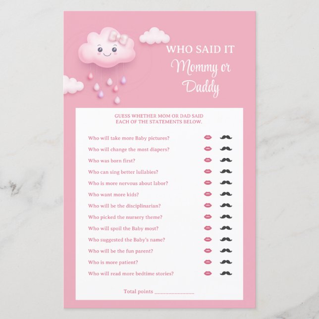 Pink sky white fluffy cloud nine Mommy or Daddy  (Front)