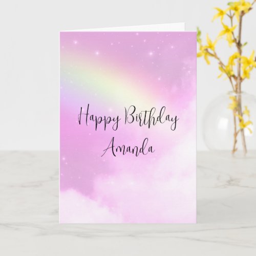 Pink Sky with Lemon Yellow Rainbow Birthday Card