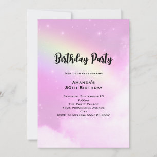Pink Sky with Lemon Yellow Rainbow Birthday Invitation