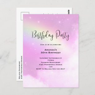 Pink Sky with Lemon Yellow Rainbow Birthday Invite