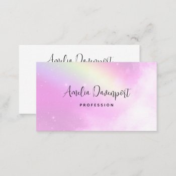 Pink Sky With Lemon Yellow Rainbow Business Card by Mirribug at Zazzle