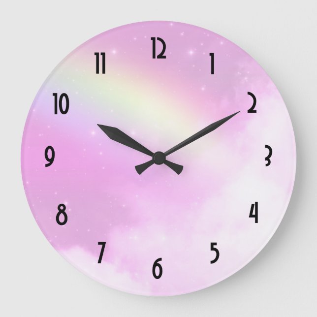 Pink Sky with Lemon Yellow Rainbow Large Clock (Front)