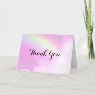 Pink Sky with Lemon Yellow Rainbow Letterpress Thank You Card