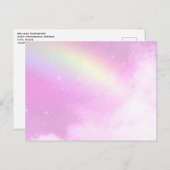 Pink Sky With Lemon Yellow Rainbow Postcard by Mirribug at Zazzle