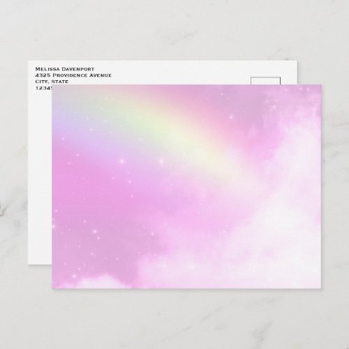 Pink Sky with Lemon Yellow Rainbow Postcard