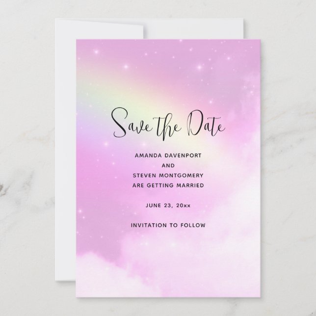 Pink Sky with Lemon Yellow Rainbow Save the Date (Front)