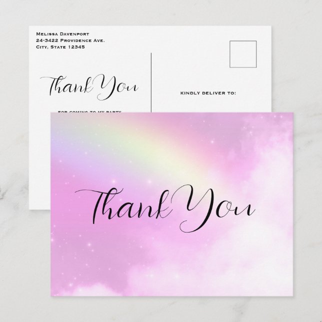 Pink Sky with Lemon Yellow Rainbow Thank You Postcard (Front/Back)