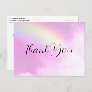 Pink Sky with Lemon Yellow Rainbow Thank You Postcard
