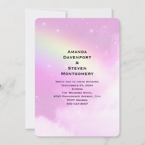 Pink Sky with Lemon Yellow Rainbow Wedding Invitation