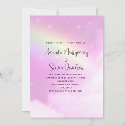 Pink Sky with Lemon Yellow Rainbow Wedding Invitation
