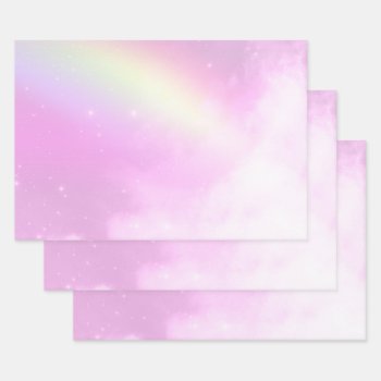 Pink Sky With Lemon Yellow Rainbow Wrapping Paper Sheets by Mirribug at Zazzle