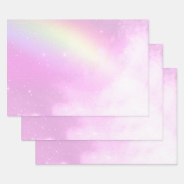 Pink Sky with Lemon Yellow Rainbow Wrapping Paper Sheets (Set)