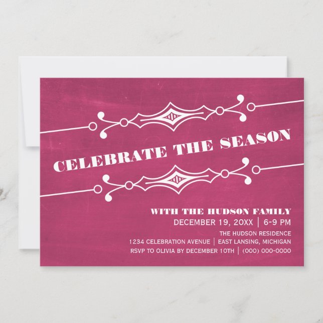 Pink Slanted Chalkboard Holiday Party Invite (Front)