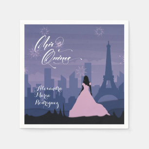 Pink & Slate Blue Paris Fireworks Quinceañera Napkins