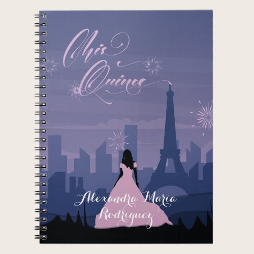 Pink & Slate Blue Paris Fireworks Quinceañera Notebook