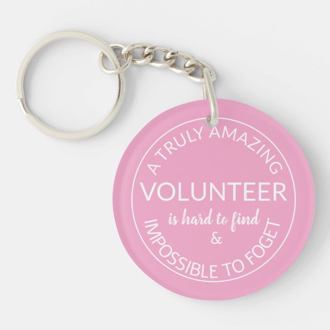 Pink sleek Volunteer thank you Keychain (Front)