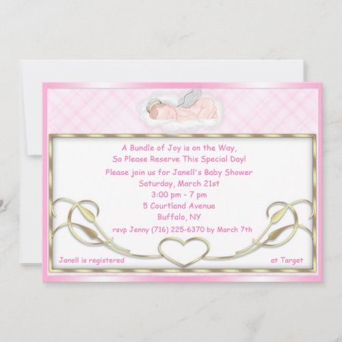 Pink Sleeping Angel Baby Shower Invitations