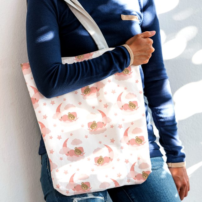 Pink Sleeping Baby Bear On Moon Clouds & Stars Crossbody Bag (Creator Uploaded)