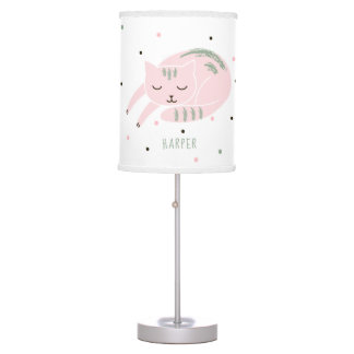 Pink Sleeping Cat Personalized Table Lamp