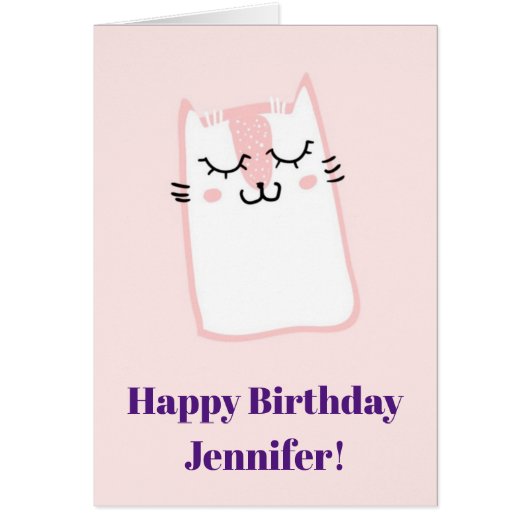Pink Sleeping Kitty Cat Happy Birthday Cards (Front)