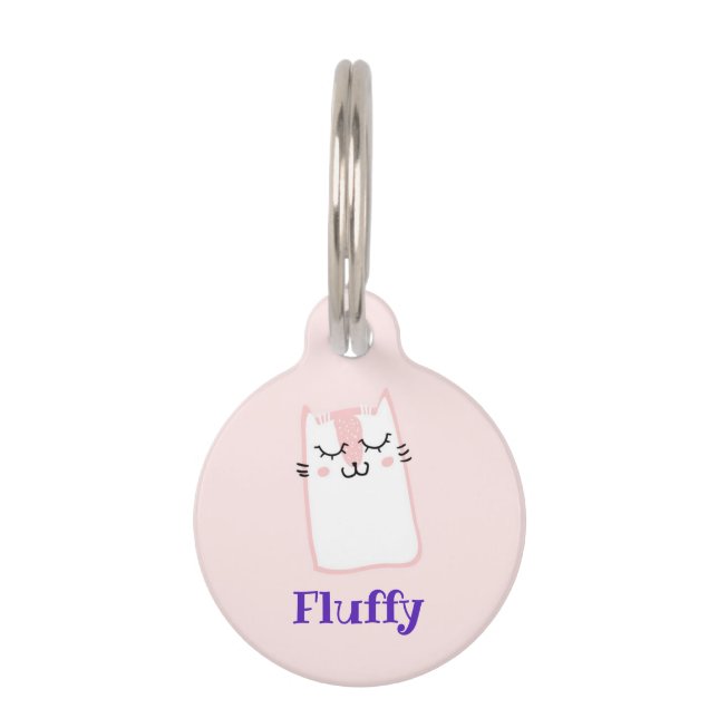 Pink Sleeping Kitty Cat Pet Tag (Front)