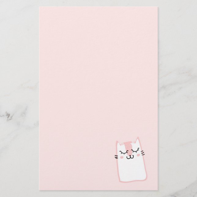 Pink Sleeping Kitty Cat Stationery (Front)