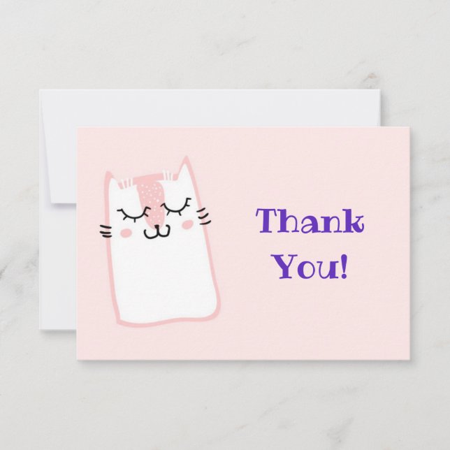 Pink Sleeping Kitty Cat Thank You Card (Front)