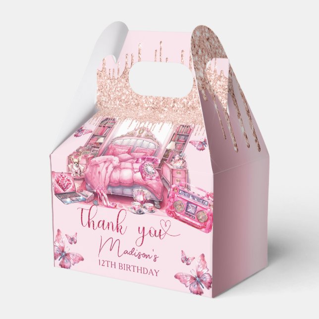 Pink Sleepover Girl Birthday Personalized Favor Boxes (Front Side)