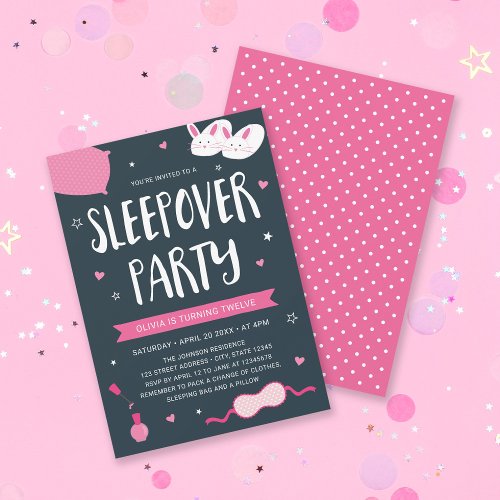 Pink Sleepover Party Birthday Invitation