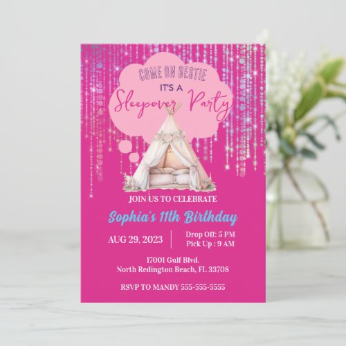 Pink Sleepover Slumber Party Birthday Teen Tween