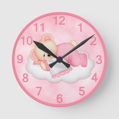Pink Sleepy Bear Clock