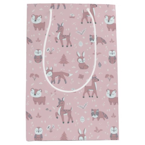 Pink Sleepy Little Woodland Critters Medium Gift Bag