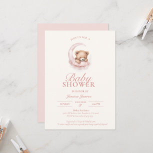 Pink Sleepy Teddy Bear Baby Shower Invitation
