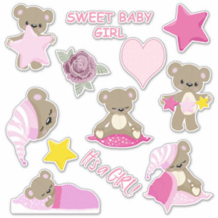 Pink Sleepy Teddy Bear Contour Sticker
