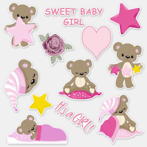 Pink Sleepy Teddy Bear Contour Sticker