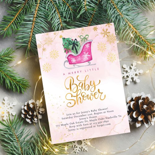 Pink Sleigh A Merry Little Baby Shower Invitation