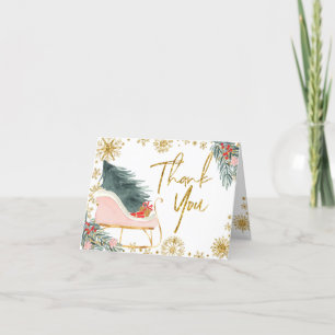 Pink Sleigh Baby Shower Little Bundle of Joy Letterpress Thank You Card