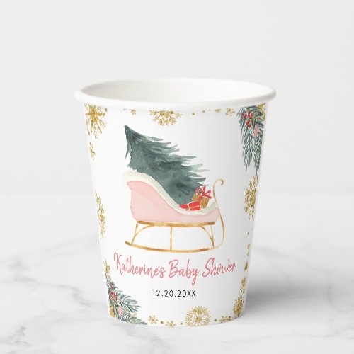 Pink Sleigh Baby Shower Little Bundle of Joy Paper Cups