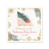 Pink Sleigh Baby Shower Little Bundle Paper Napkin