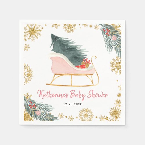 Pink Sleigh Baby Shower Little Bundle Paper Napkin