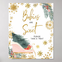 Pink Sleigh Baby Shower Winter Babies are Sweet Poster