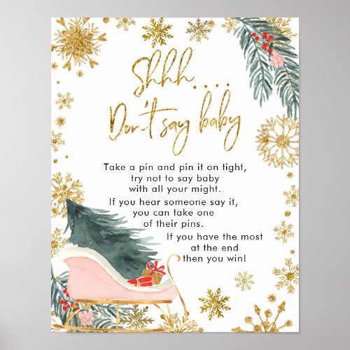 Pink Sleigh Christmas Baby Shower Dont Say Baby Poster