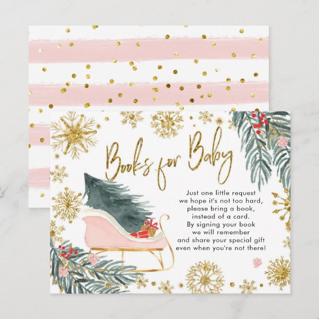 Pink sleigh oh what fun Winter Books for Baby Invitation Postcard (Front/Back)
