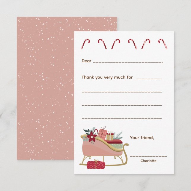 Pink Sleigh Thank you note, fill in the blank card (Front/Back)