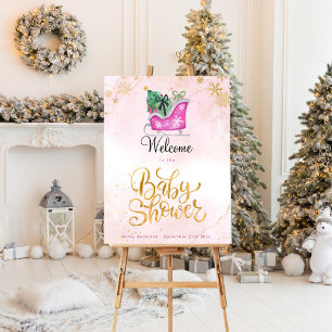 Pink Sleigh Winter Baby Shower Welcome sign