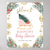 Pink Sleigh Winter Season Baby Shower Welcome sign
