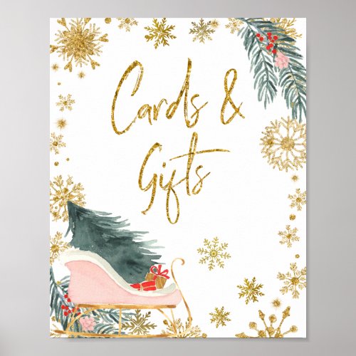 Pink Sleight Christmas Baby Shower Cards  Gifts Poster