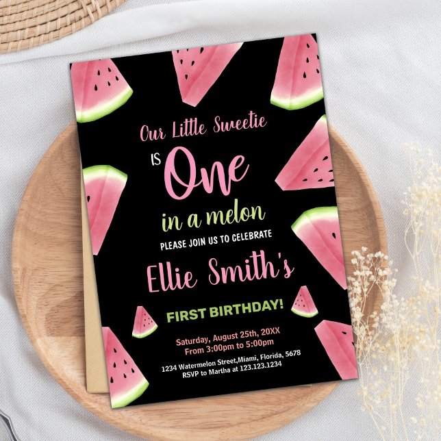 Pink Slices Green Watermelon Birthday Invitations (Pink Slices Green Watermelon Birthday Invitations)