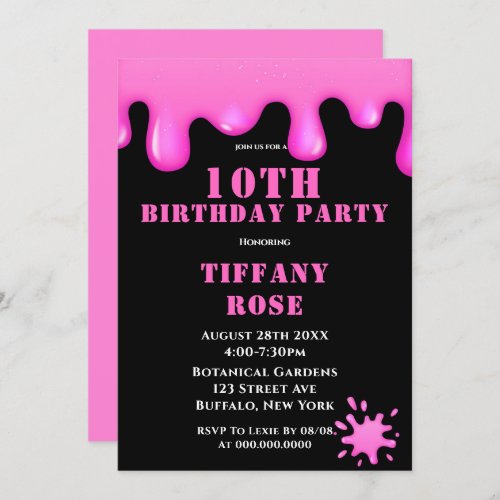 Pink Slime 10th Birthday Party Invitations 