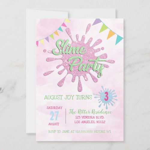 PINK SLIME BIRTHDAY PARTY INVITATION